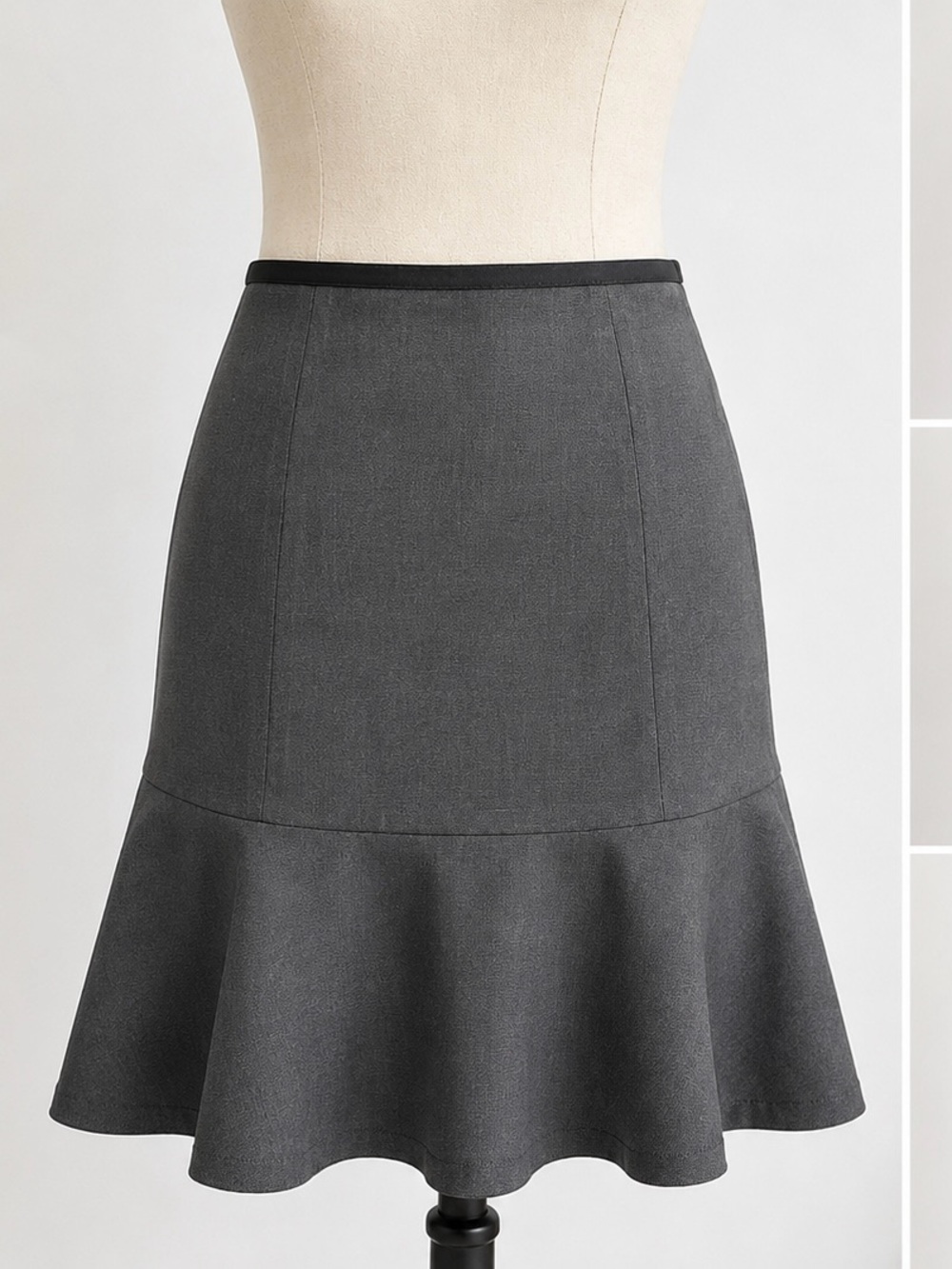Calvin Klein Gray Flounce Hem Career Skirt Size 2 Elegant Office Wear